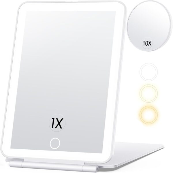 51KumTiRO9L. AC SL1500 Rechargeable Makeup Mirror for Travel, Vanity Mirror with 80LEDs, 3 Color Light, 2000mAh Battery, Portable Ultra Slim Lighted Mirror, Travel Essential