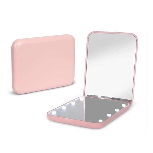 51vO6NWLj7L. SL1500 Kintion Pocket Mirror, 1X/3X Magnification LED Compact Travel Makeup Mirror with Light for Purse, 2-Sided, Portable, Folding, Handheld, Small Lighted Mirror for Gift, Pink