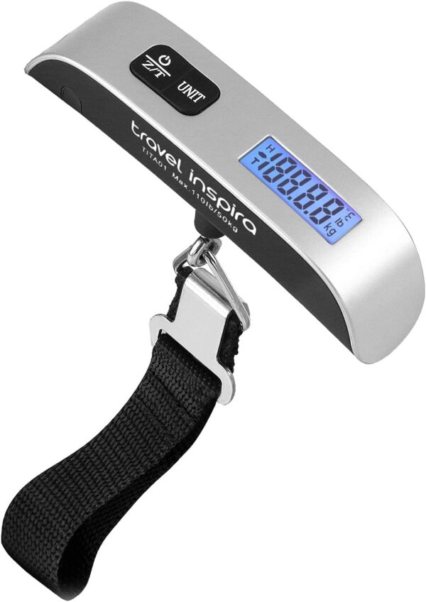 618h550nUsL. AC SL1500 travel inspira Luggage Scale, Portable Digital Hanging Baggage Scale for Travel, Suitcase Weight Scale with Rubber Paint, 110 Pounds, Battery Included