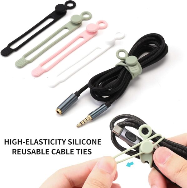 61G9LlE76pL. AC SL1500 [20Park]UMUST Silicone Cable Ties,Reusable Cable Management Organizer, Multipurpose Elastic Cord Organizer for Bundling and Fastening Cable Cords Wires(black,white,pink,green)