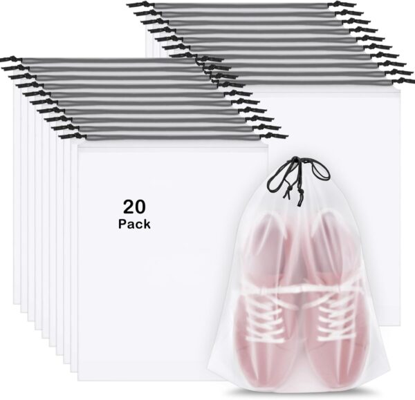 61S4QEHVHlL. AC SL1500 20 Pack Shoe Bags for Travel, 15.7" x 11.8" Clear Travel Shoe Bags for Packing, Large Waterproof Portable Drawstring Travel Shoe Storage Bag Travel Essentials Women for and Men