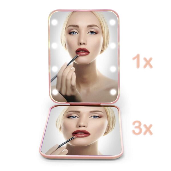 61SMPLzwXhL. SL1500 Kintion Pocket Mirror, 1X/3X Magnification LED Compact Travel Makeup Mirror with Light for Purse, 2-Sided, Portable, Folding, Handheld, Small Lighted Mirror for Gift, Pink