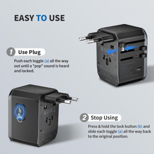 61glECfX7jL. AC SL1500 EPICKA Universal Travel Adapter, International Power Plug Adapter with 3 USB-C and 2 USB-A Ports, All-in-One Worldwide Wall Charger for USA EU UK AUS (TA-105C, Black)