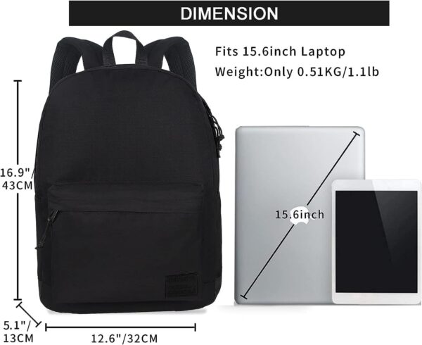 SUPACOOL Lightweight Casual Laptop Backpack with USB Charging Port for Men and Women, Backpack for School boys and girls, Bookbag, High School Backpack for Teens, Backpack for College (Full Black)