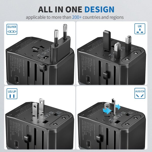 718KO5cE5fL. AC SL1500 EPICKA Universal Travel Adapter, International Power Plug Adapter with 3 USB-C and 2 USB-A Ports, All-in-One Worldwide Wall Charger for USA EU UK AUS (TA-105C, Black)