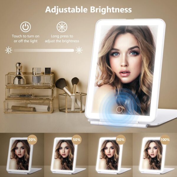 71CgH 9us6L. AC SL1500 Rechargeable Makeup Mirror for Travel, Vanity Mirror with 80LEDs, 3 Color Light, 2000mAh Battery, Portable Ultra Slim Lighted Mirror, Travel Essential