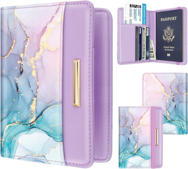 71Dzl9asB2L. AC SL1200 Passport Holder Cover Travel RFID Blocking Passport Cover Rose Gold Cute Flowers Passport Wallet with Elastic Band for Women