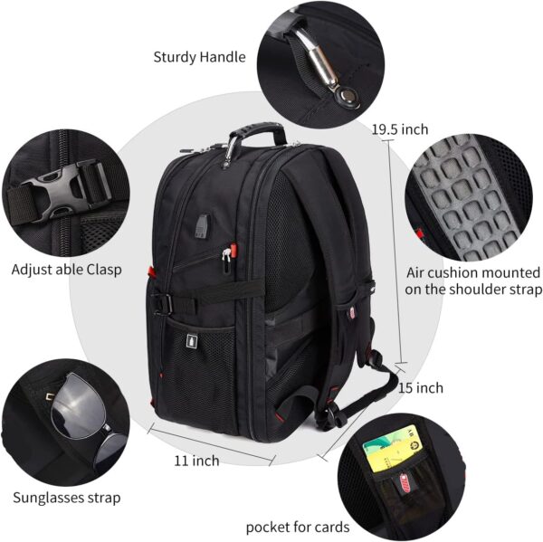 71I4QnrMsPL. AC SL1200 SHRRADOO Extra Large 52L Travel Laptop Backpack with USB Charging Port, College High School Backpack Airline Approved Business Work Bag Fit 17 Inch Laptops for Men Women,Black