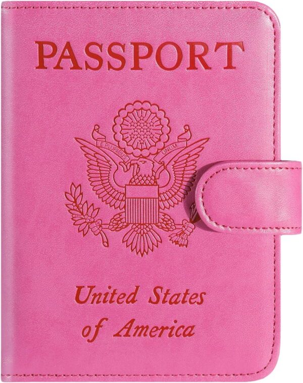 71Q LB5K tL. AC SL1300 Passport Holder Cover Wallet RFID Blocking Leather Card Case Travel Accessories for Women Men (Pink)