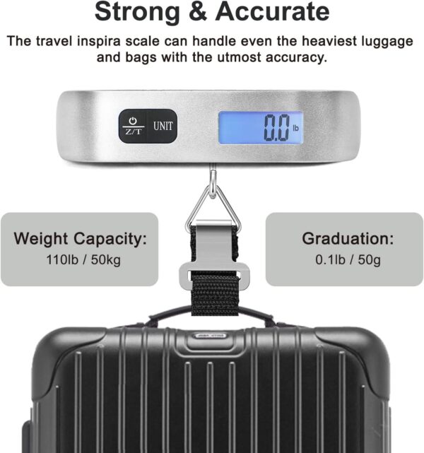 71dM26UCd0L. AC SL1500 travel inspira Luggage Scale, Portable Digital Hanging Baggage Scale for Travel, Suitcase Weight Scale with Rubber Paint, 110 Pounds, Battery Included