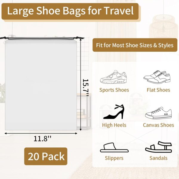 71q6ywQLRhL. AC SL1500 20 Pack Shoe Bags for Travel, 15.7" x 11.8" Clear Travel Shoe Bags for Packing, Large Waterproof Portable Drawstring Travel Shoe Storage Bag Travel Essentials Women for and Men