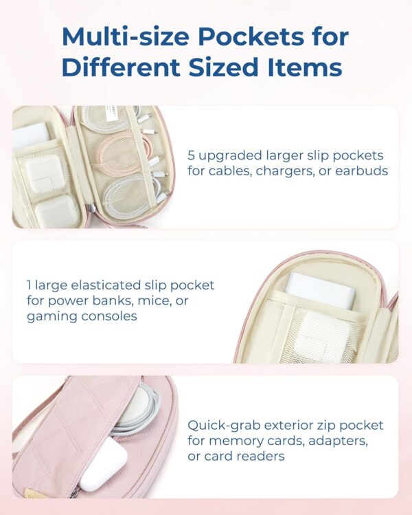 71ubg9bu36L. AC SL1500 BAGSMART Travel Cord Organizer Electronics Organizer Travel Case, Puffer Cable Organizer Bag Travel Essentials for Women, Small Tech Organizer Travel Case for Charger, Cable, Phone, Flash Drive Pink