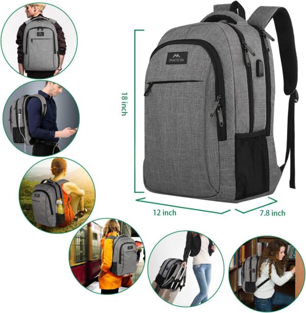 71zyTJNuYaL. AC SL1500 MATEIN Travel Laptop Backpack, Business Anti Theft Slim Sturdy Laptops Backpack with USB Charging Port, Water Resistant College School Computer Bag Gift for Men & Women Fits 15.6 Inch Notebook, Grey