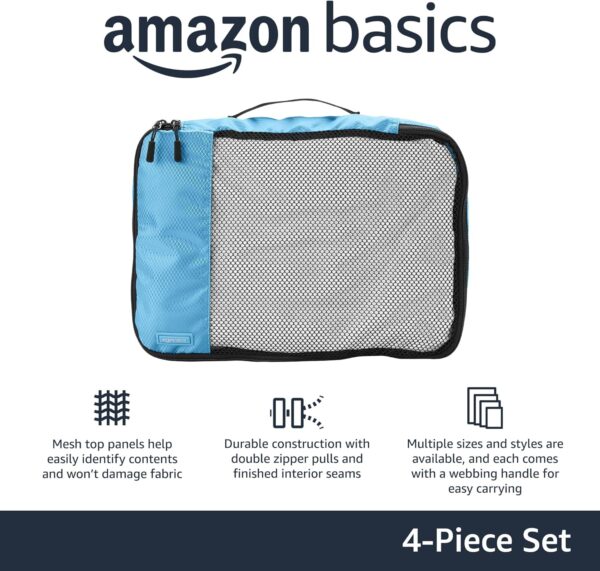 81yeYakgDBL. AC SL1500 Amazon Basics 4 Piece Packing Cubes for Travel, Travel Organizer Zipper Cubes Set, Medium, Sky Blue